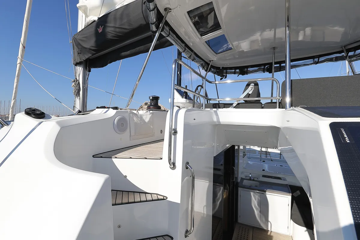 Deck of SERENDIPITY, a Lagoon 51 catamaran at Sukošan, Croatia