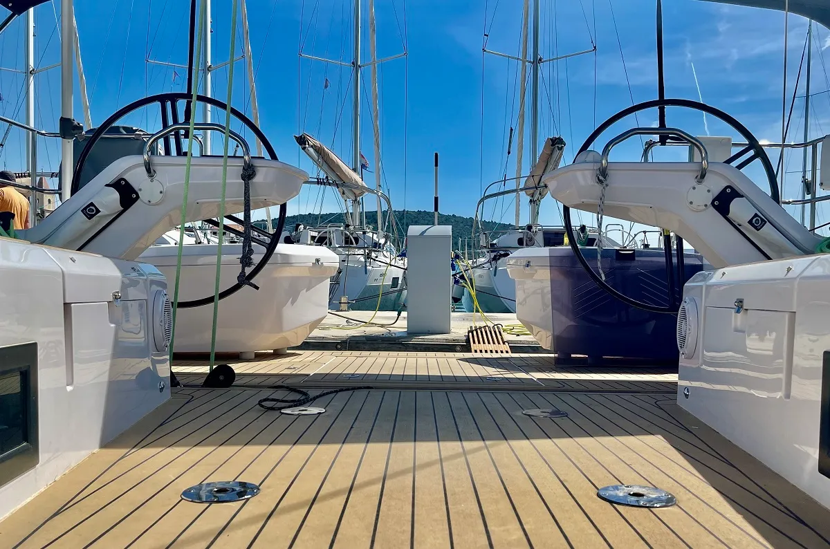 Deck of Loki, a Elan E6 sailboat at Pirovac, Croatia