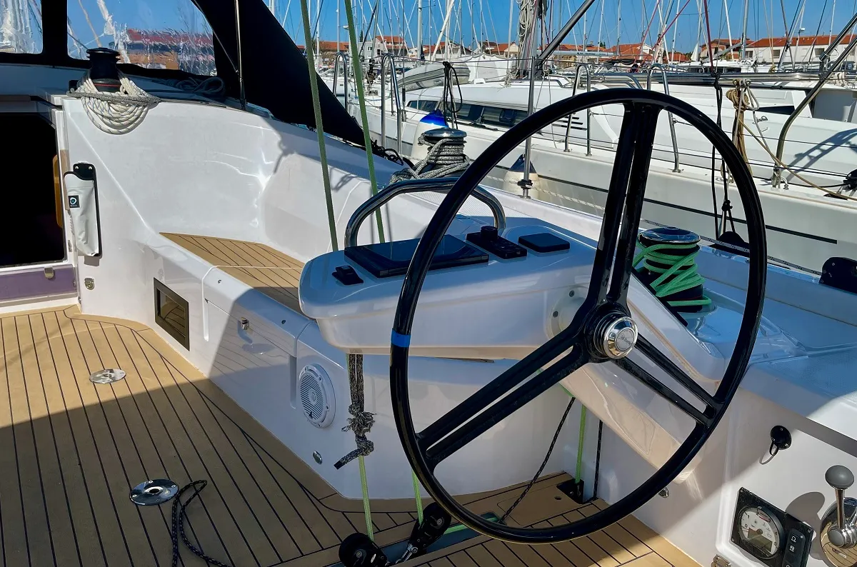 Cockpit of Loki, a Elan E6 sailboat at Pirovac, Croatia
