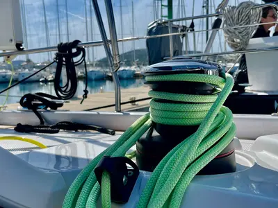 Deck of Loki, a Elan E6 sailboat at Pirovac, Croatia