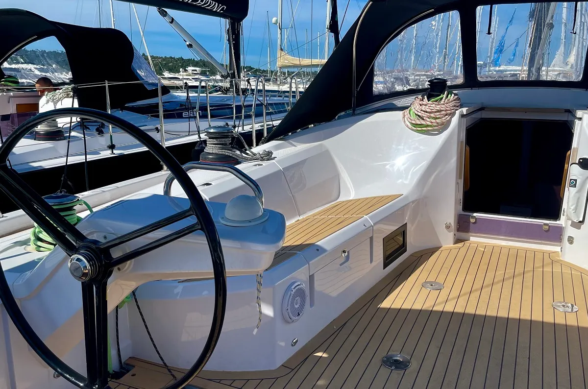 Cockpit of Loki, a Elan E6 sailboat at Pirovac, Croatia