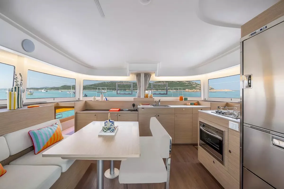Galley of Blue Willi, a Lagoon 38 catamaran at Olbia, Italy