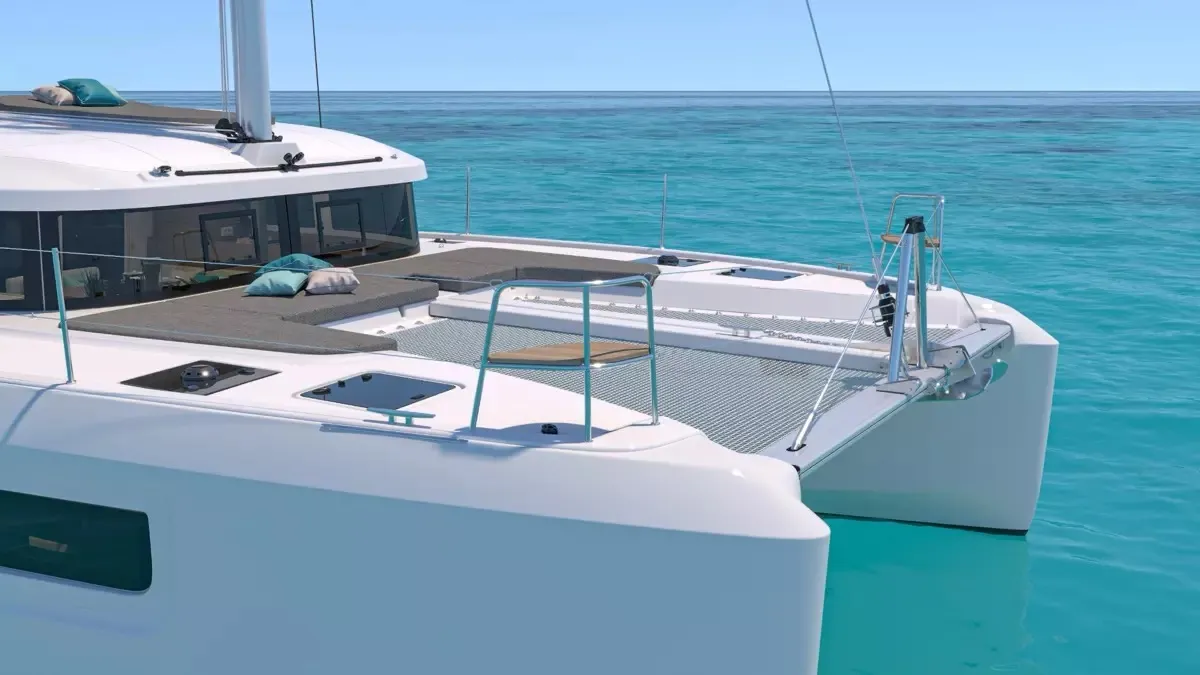 Exterior view of Blue Willi, a Lagoon 38 catamaran at Olbia, Italy