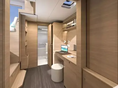Cabin on Blue Willi, a Lagoon 38 catamaran at Olbia, Italy