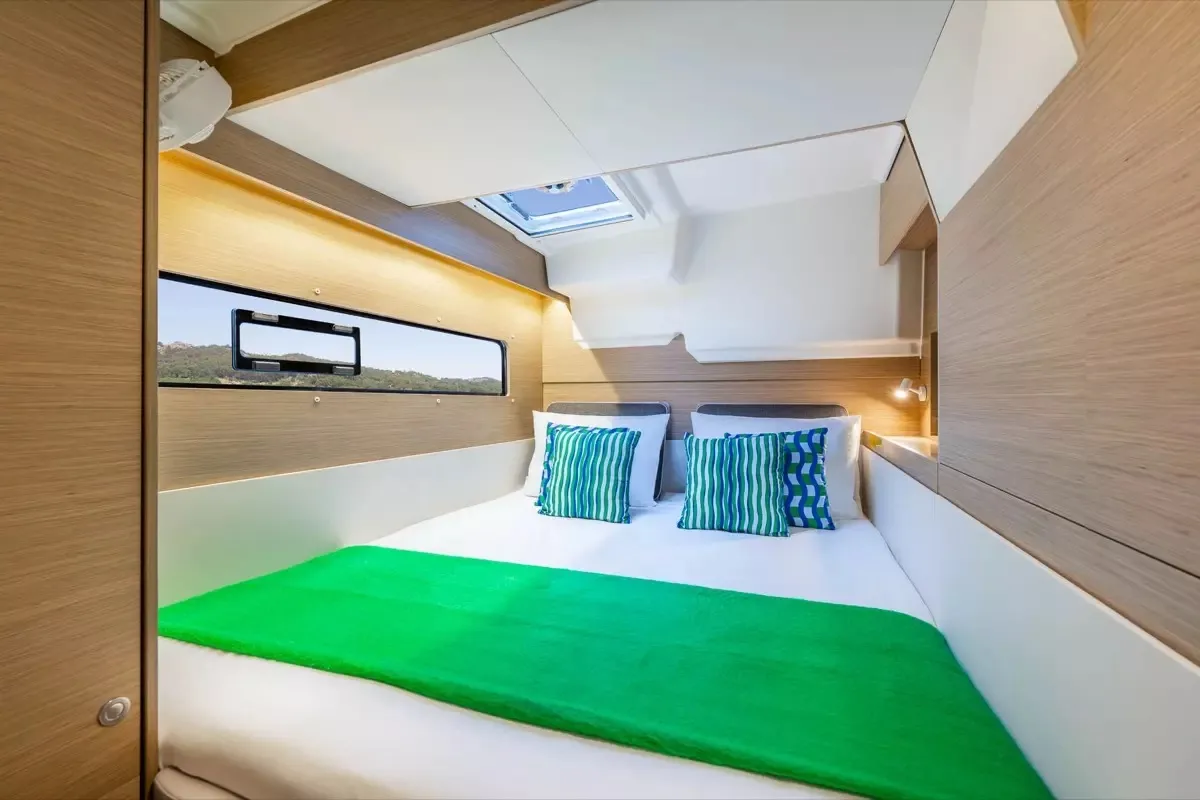 Cabin on Blue Willi, a Lagoon 38 catamaran at Olbia, Italy
