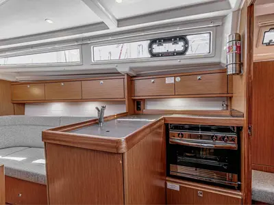 Galley of Moonrise, a Bavaria Cruiser 34 sailboat at Municipal Unit of Lefkada, Greece