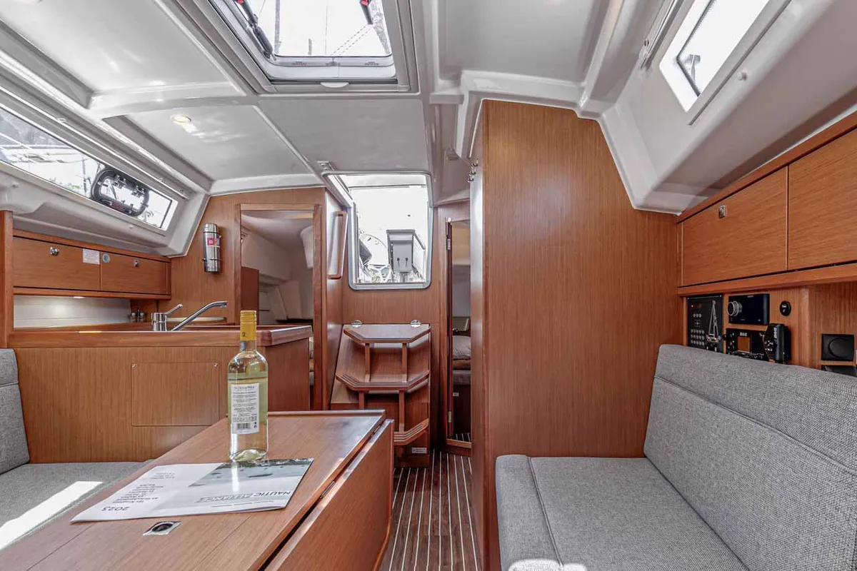Salon of Moonrise, a Bavaria Cruiser 34 sailboat at Municipal Unit of Lefkada, Greece