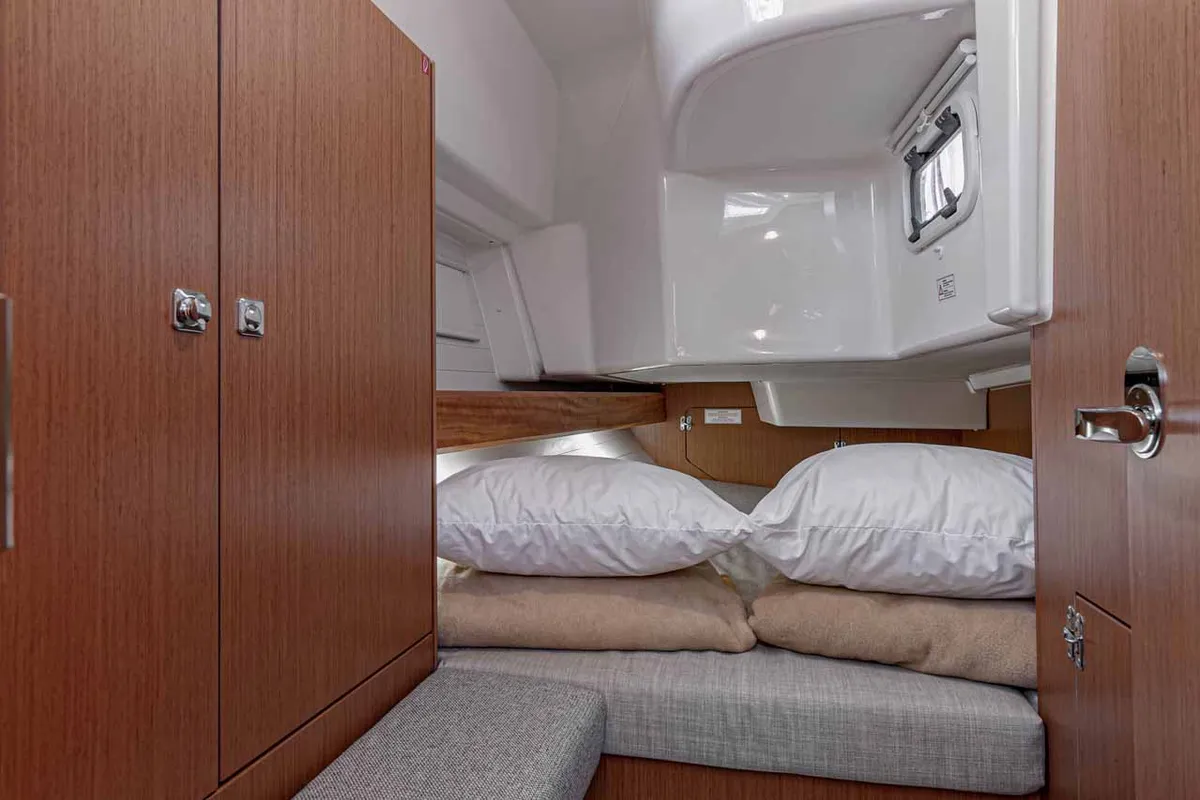 Cabin on Moonrise, a Bavaria Cruiser 34 sailboat at Municipal Unit of Lefkada, Greece