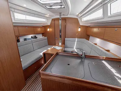 Salon of Moonrise, a Bavaria Cruiser 34 sailboat at Municipal Unit of Lefkada, Greece