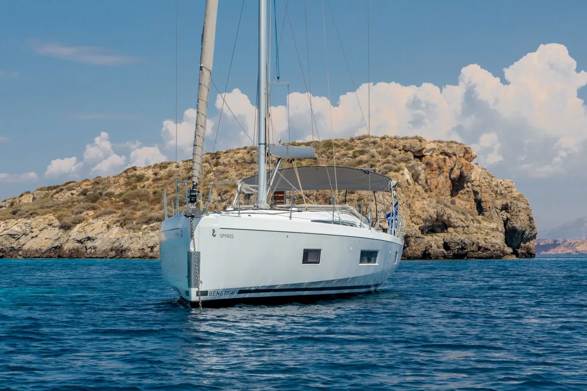Exterior view of Spyros, a Beneteau Oceanis 51.1 sailboat at Lavreotiki Municipal Unit, Greece
