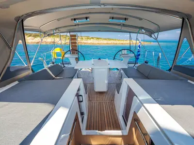 Cockpit of Spyros, a Beneteau Oceanis 51.1 sailboat at Lavreotiki Municipal Unit, Greece