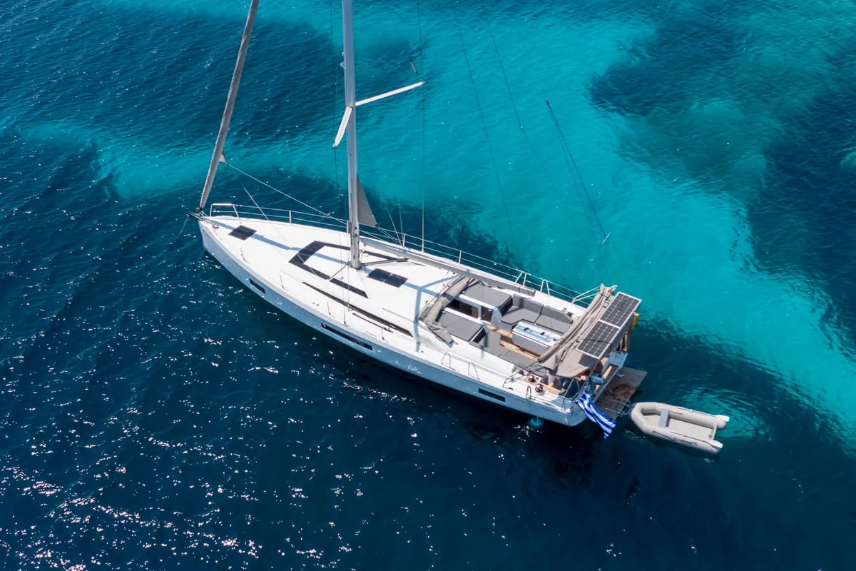 Exterior view of Spyros, a Beneteau Oceanis 51.1 sailboat at Lavreotiki Municipal Unit, Greece