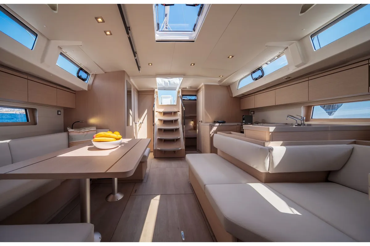 Salon of Spyros, a Beneteau Oceanis 51.1 sailboat at Lavreotiki Municipal Unit, Greece