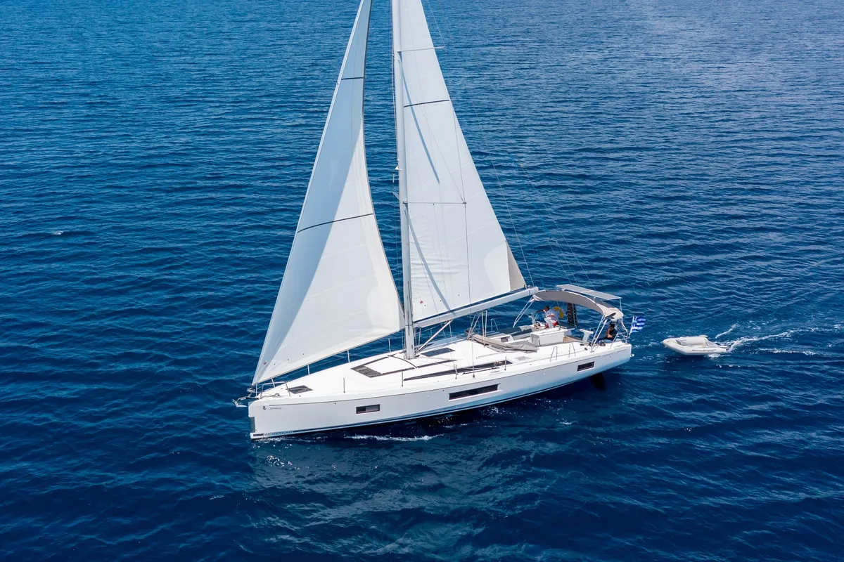 Exterior view of Spyros, a Beneteau Oceanis 51.1 sailboat at Lavreotiki Municipal Unit, Greece