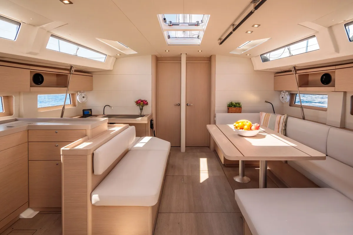 Salon of Spyros, a Beneteau Oceanis 51.1 sailboat at Lavreotiki Municipal Unit, Greece