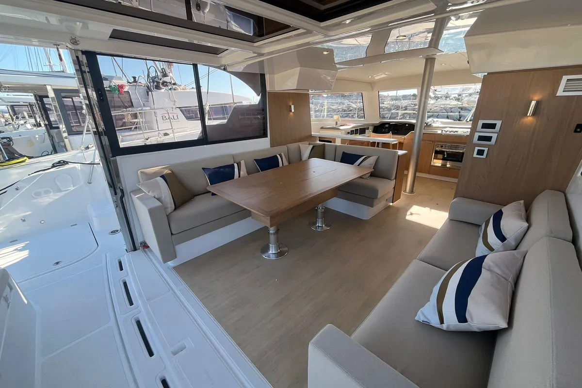 Salon of Go With The Flow, a Bali Catspace OW catamaran at Hyères, France
