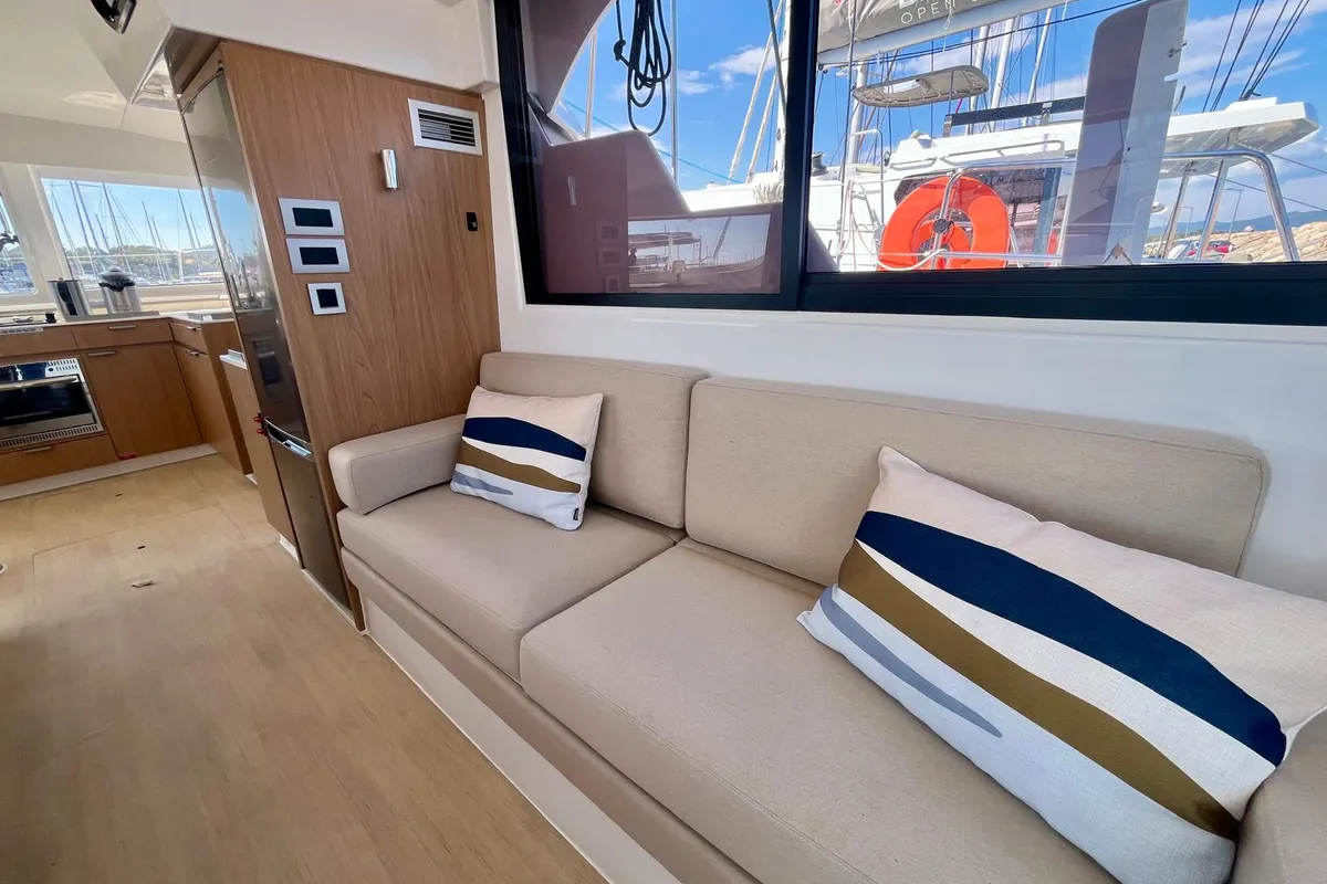Salon of Go With The Flow, a Bali Catspace OW catamaran at Hyères, France