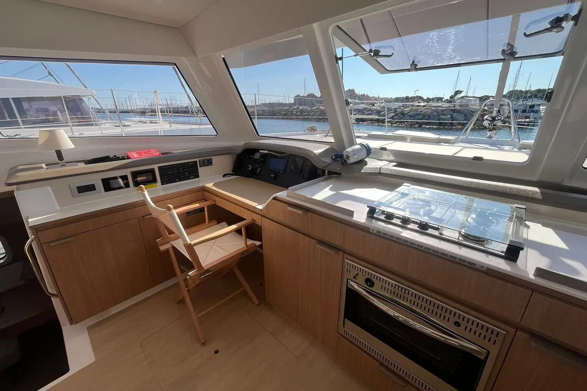 Cockpit of Go With The Flow, a Bali Catspace OW catamaran at Hyères, France