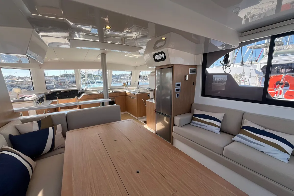 Salon of Go With The Flow, a Bali Catspace OW catamaran at Hyères, France