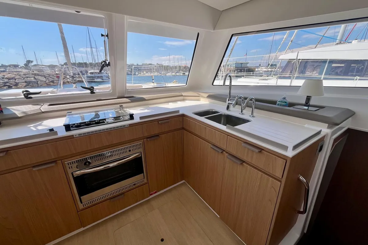 Galley of Go With The Flow, a Bali Catspace OW catamaran at Hyères, France
