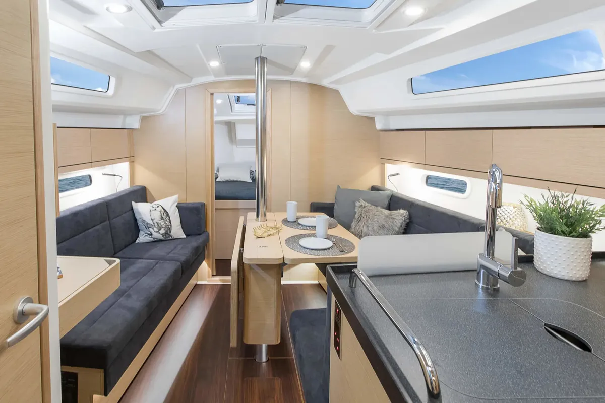 Salon of Ursa, a Hanse 348 sailboat at Cogolin, France