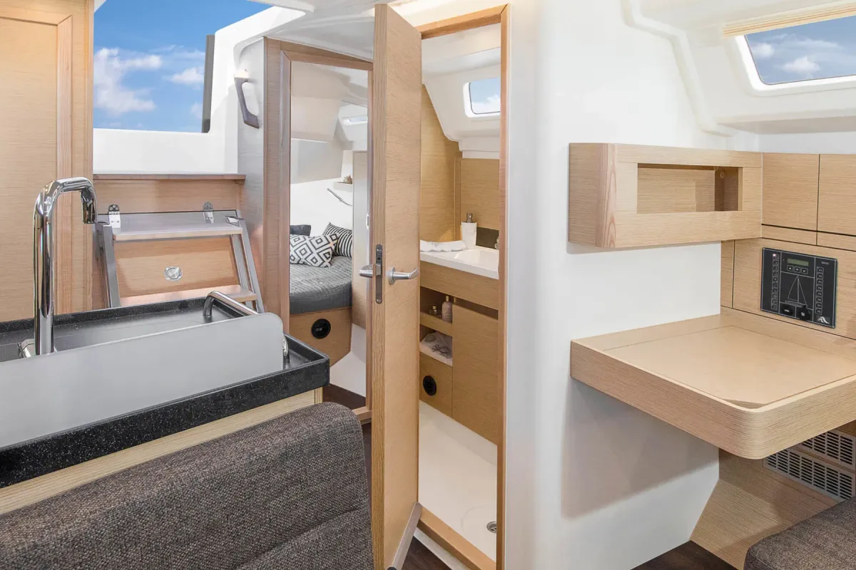 Salon of Ursa, a Hanse 348 sailboat at Cogolin, France