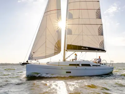 Exterior view of Ursa, a Hanse 348 sailboat at Cogolin, France