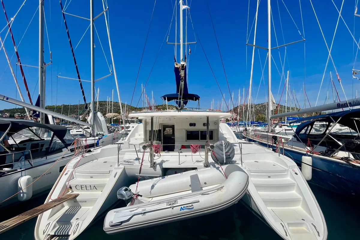 Exterior view of Celia, a Lagoon 440 catamaran at Marina, Croatia