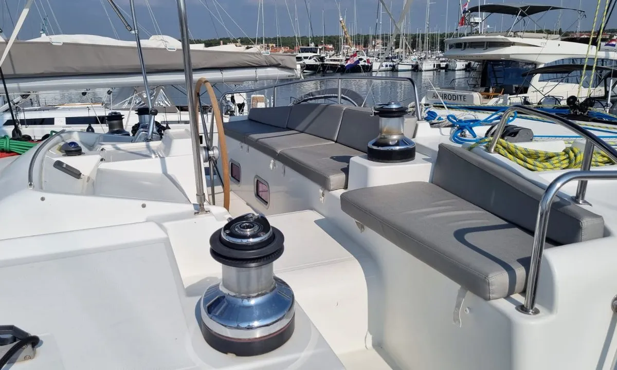 Deck of Celia, a Lagoon 440 catamaran at Marina, Croatia