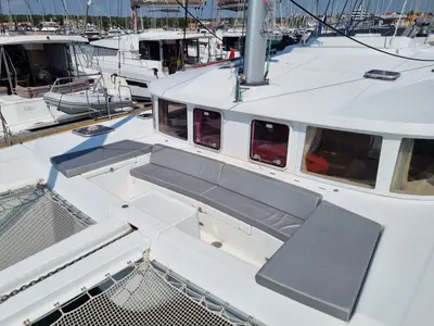 Deck of Celia, a Lagoon 440 catamaran at Marina, Croatia