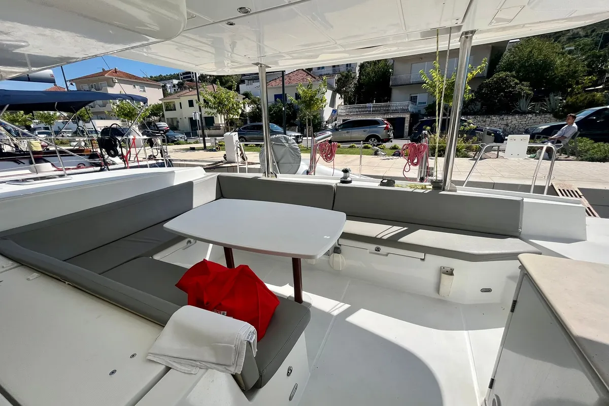 Deck of Celia, a Lagoon 440 catamaran at Marina, Croatia