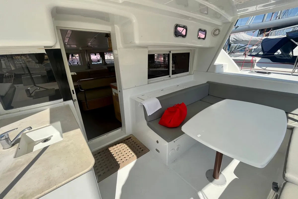 Deck of Celia, a Lagoon 440 catamaran at Marina, Croatia