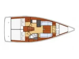 Floor plan of Te Fiti, a Beneteau Oceanis 35 sailboat at Tonnarella, Italy