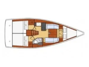 Floor plan of Te Fiti, a Beneteau Oceanis 35 sailboat at Tonnarella, Italy
