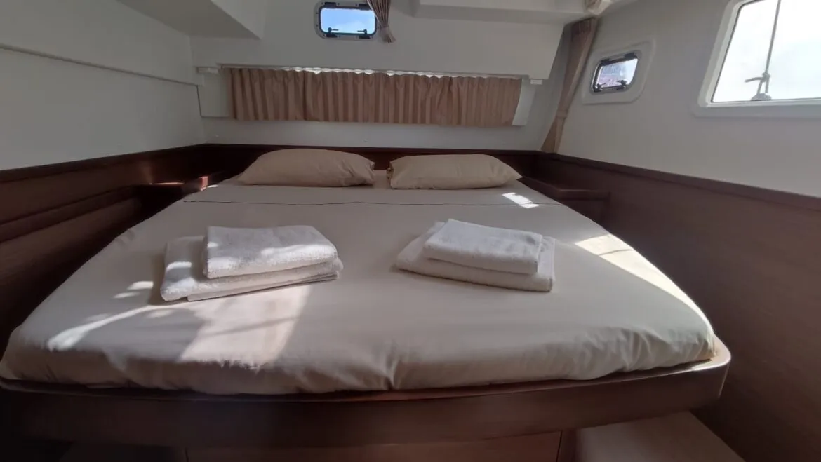 Cabin on Loki, a Lagoon 42 catamaran at Piombino, Italy