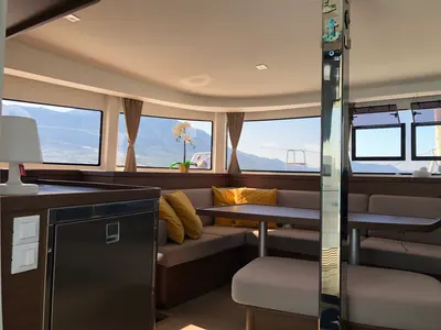 Salon of Loki, a Lagoon 42 catamaran at Piombino, Italy