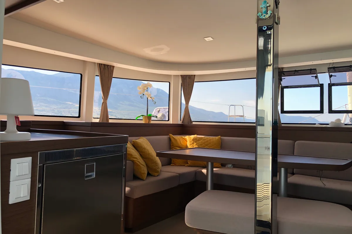 Salon of Loki, a Lagoon 42 catamaran at Piombino, Italy