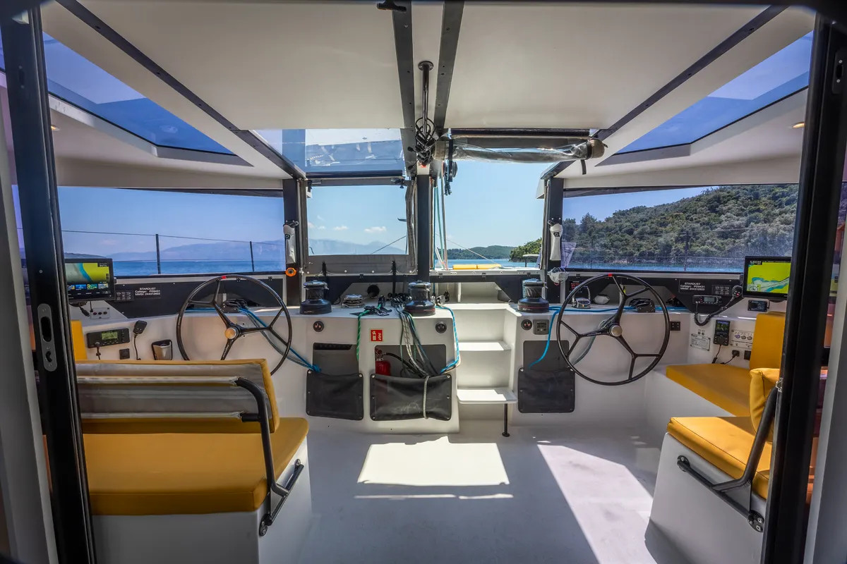 Cockpit of Stardust, a Gulet Windelo 54 catamaran at Municipal Unit of Lefkada, Greece