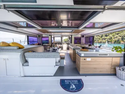 Salon of Stardust, a Gulet Windelo 54 catamaran at Municipal Unit of Lefkada, Greece