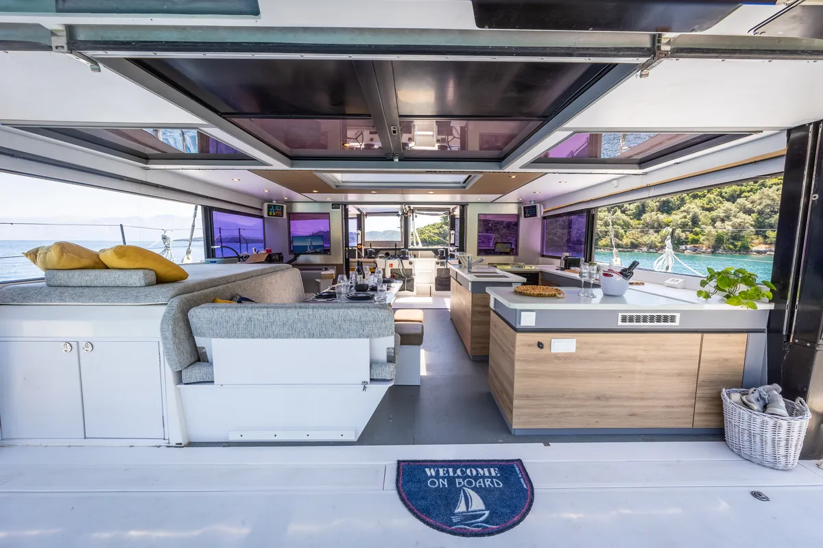 Salon of Stardust, a Gulet Windelo 54 catamaran at Municipal Unit of Lefkada, Greece