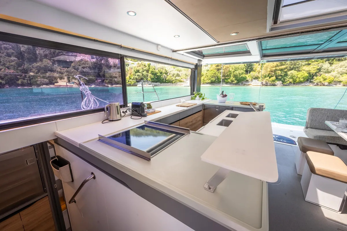 Galley of Stardust, a Gulet Windelo 54 catamaran at Municipal Unit of Lefkada, Greece