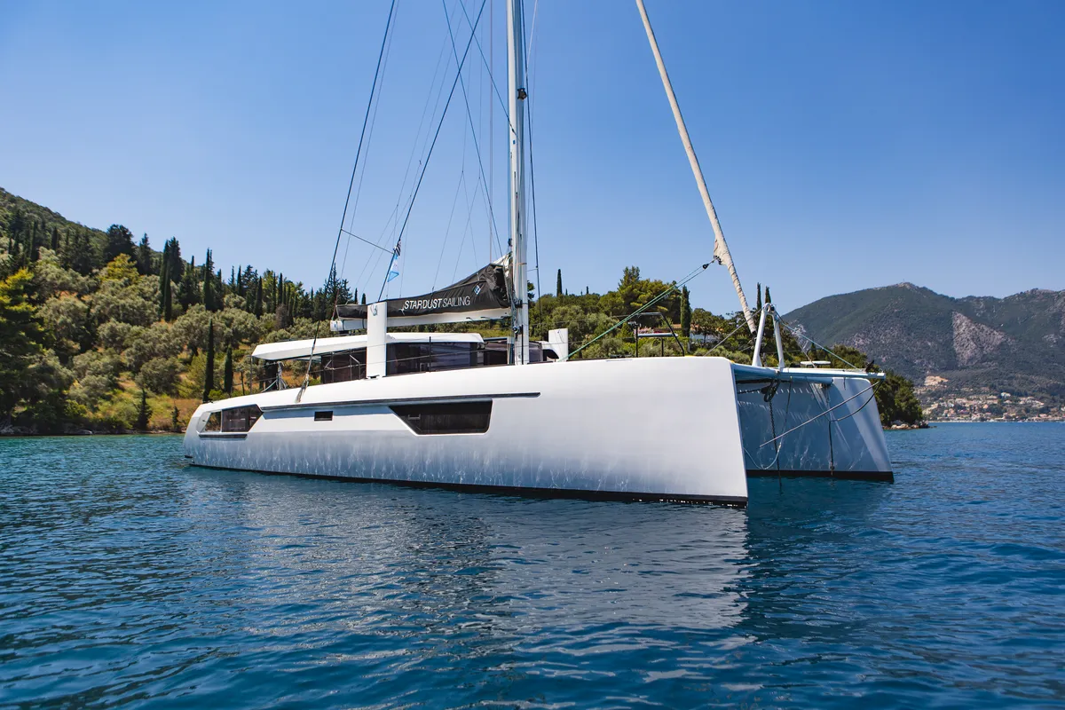 Exterior view of Stardust, a Gulet Windelo 54 catamaran at Municipal Unit of Lefkada, Greece