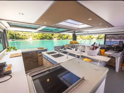 Galley of Stardust, a Gulet Windelo 54 catamaran at Municipal Unit of Lefkada, Greece