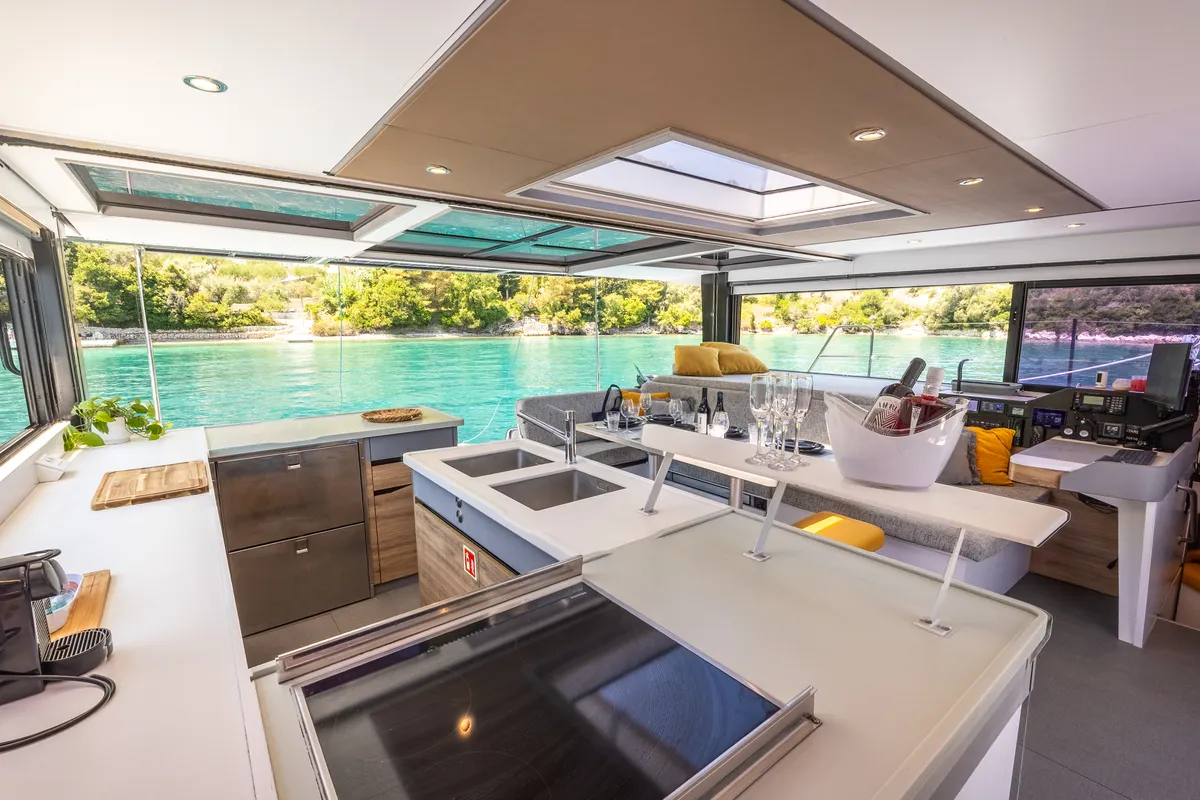 Galley of Stardust, a Gulet Windelo 54 catamaran at Municipal Unit of Lefkada, Greece
