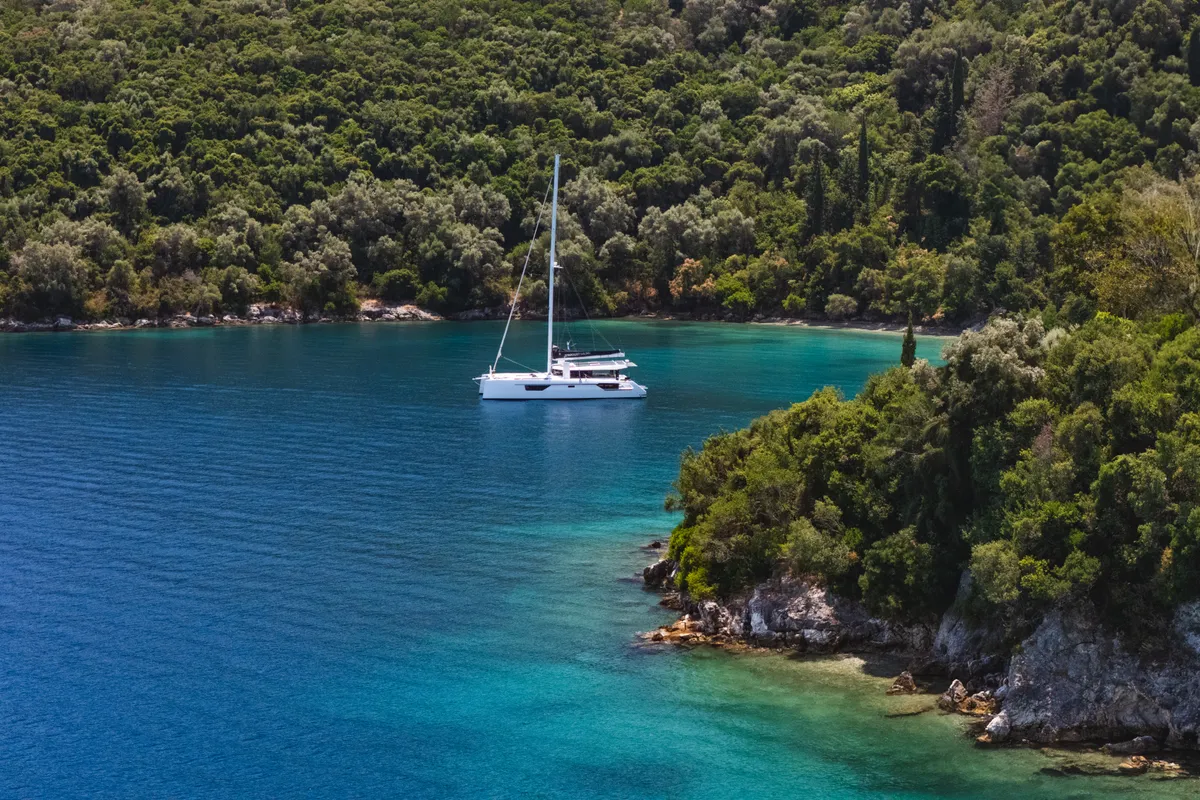 Exterior view of Stardust, a Gulet Windelo 54 catamaran at Municipal Unit of Lefkada, Greece
