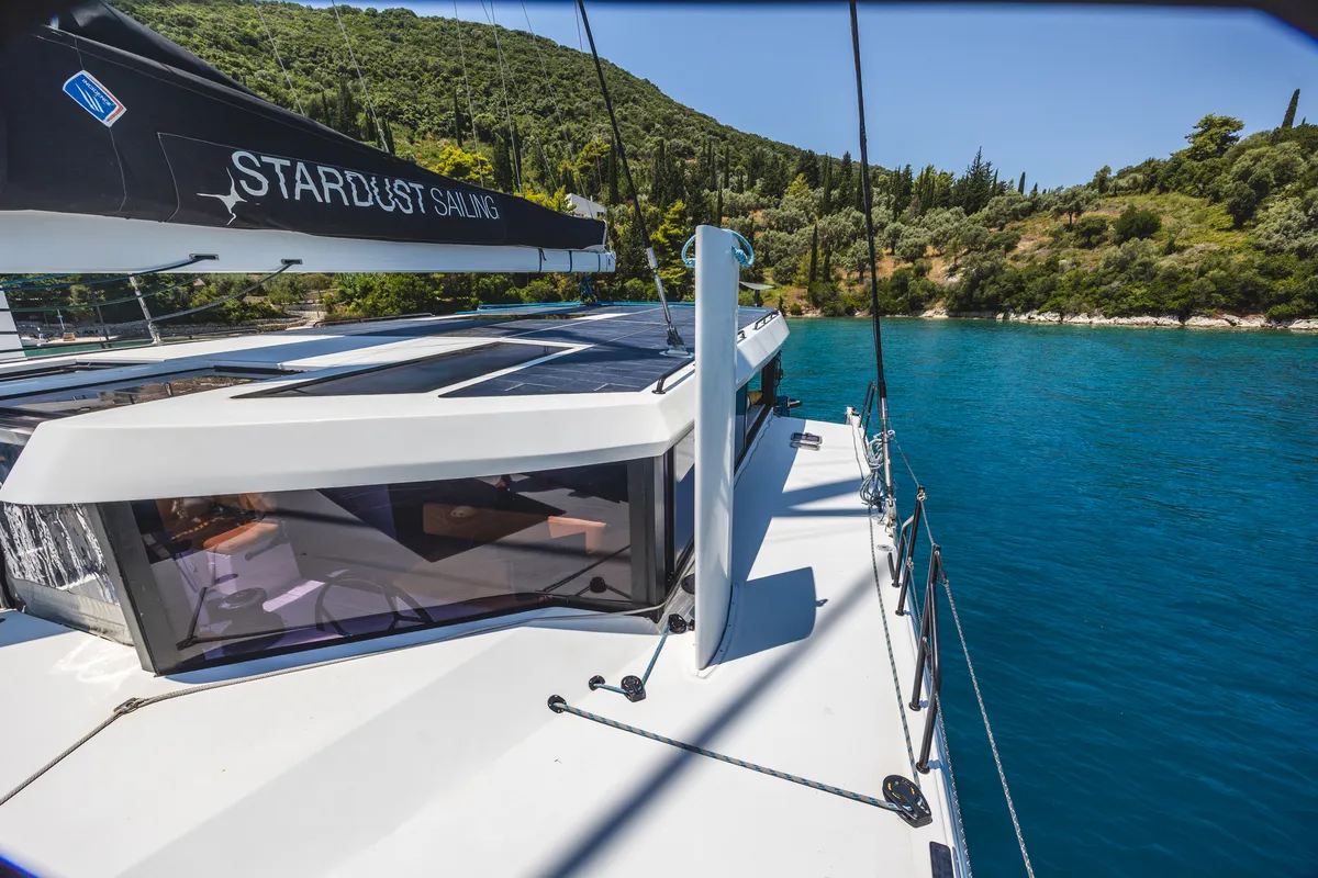Deck of Stardust, a Gulet Windelo 54 catamaran at Municipal Unit of Lefkada, Greece