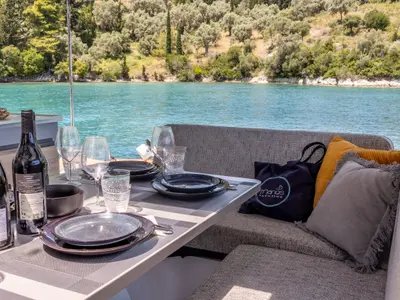 Deck of Stardust, a Gulet Windelo 54 catamaran at Municipal Unit of Lefkada, Greece