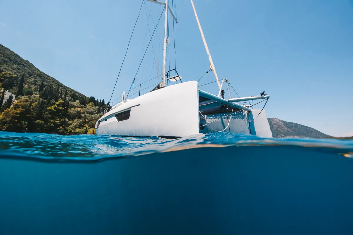 Exterior view of Stardust, a Gulet Windelo 54 catamaran at Municipal Unit of Lefkada, Greece