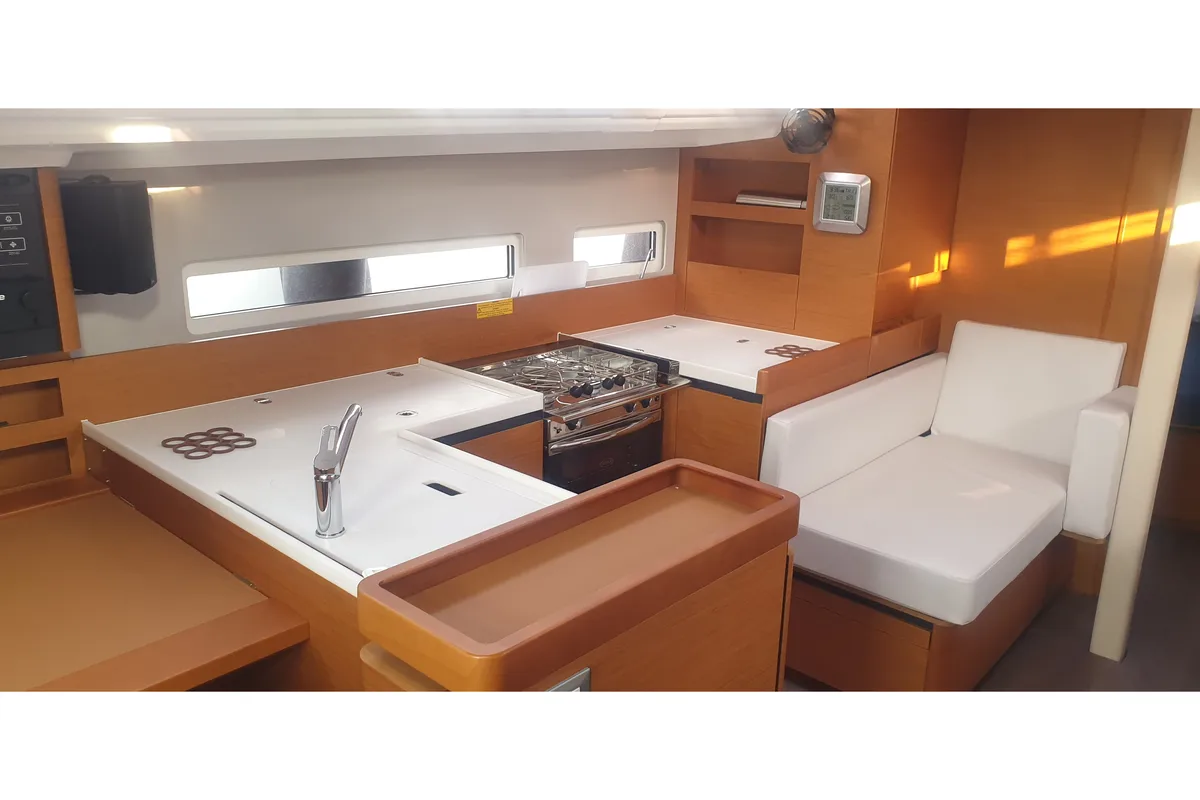 Galley of The Song Is You, a Jeanneau Sun Odyssey 410 sailboat at Tropea, Italy