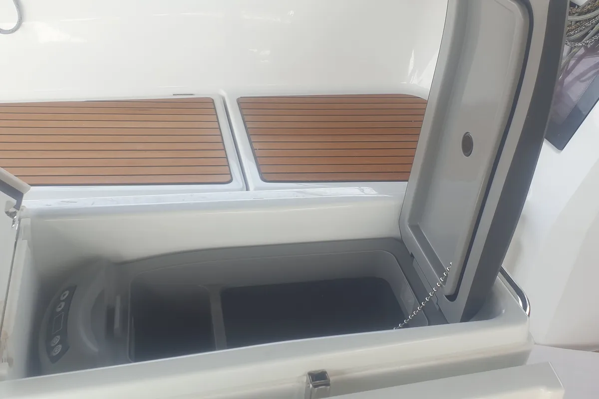 Deck of The Song Is You, a Jeanneau Sun Odyssey 410 sailboat at Tropea, Italy
